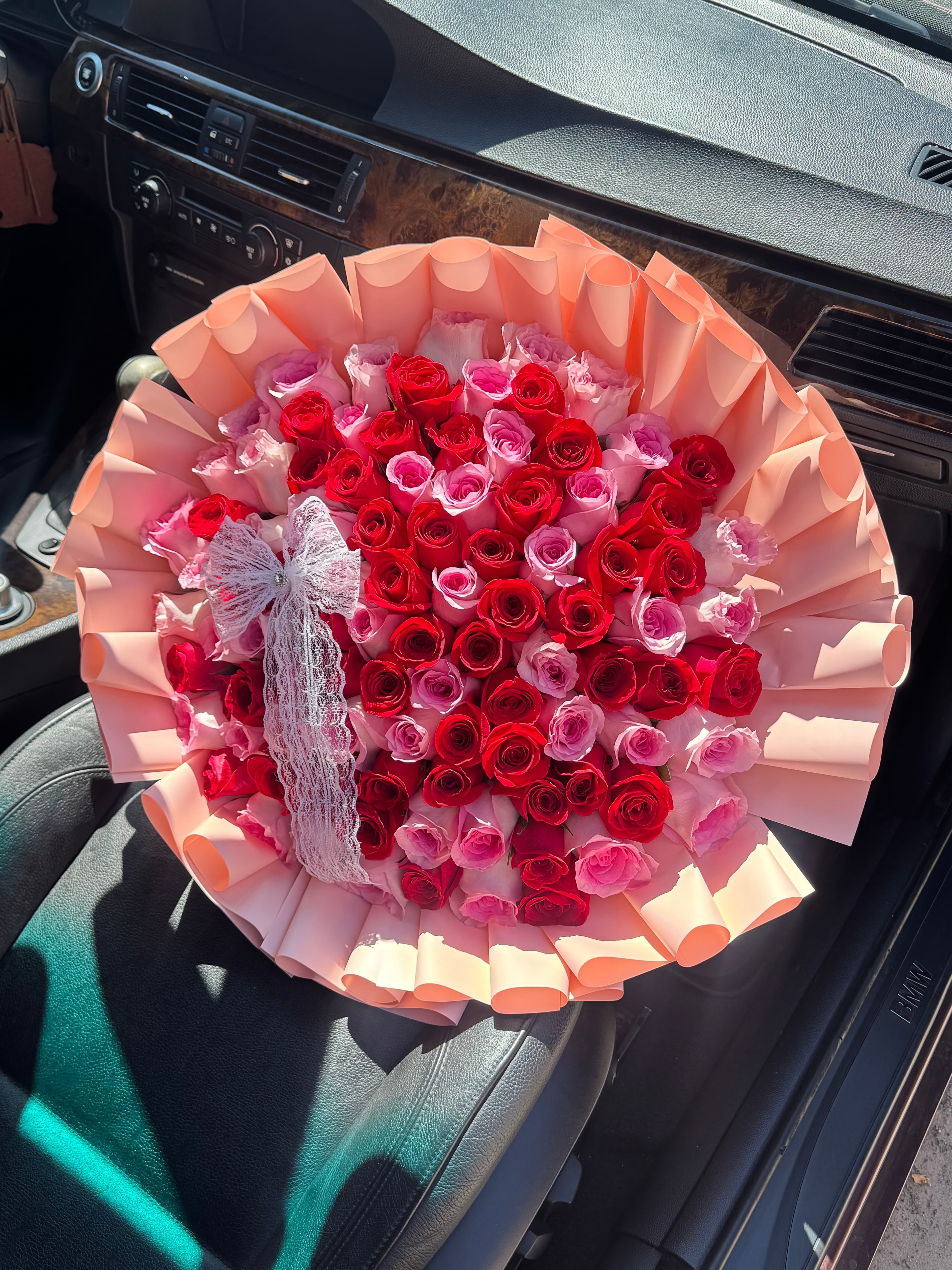 100 Pink & Red Natural Roses Bouquet Ramo - photo 1