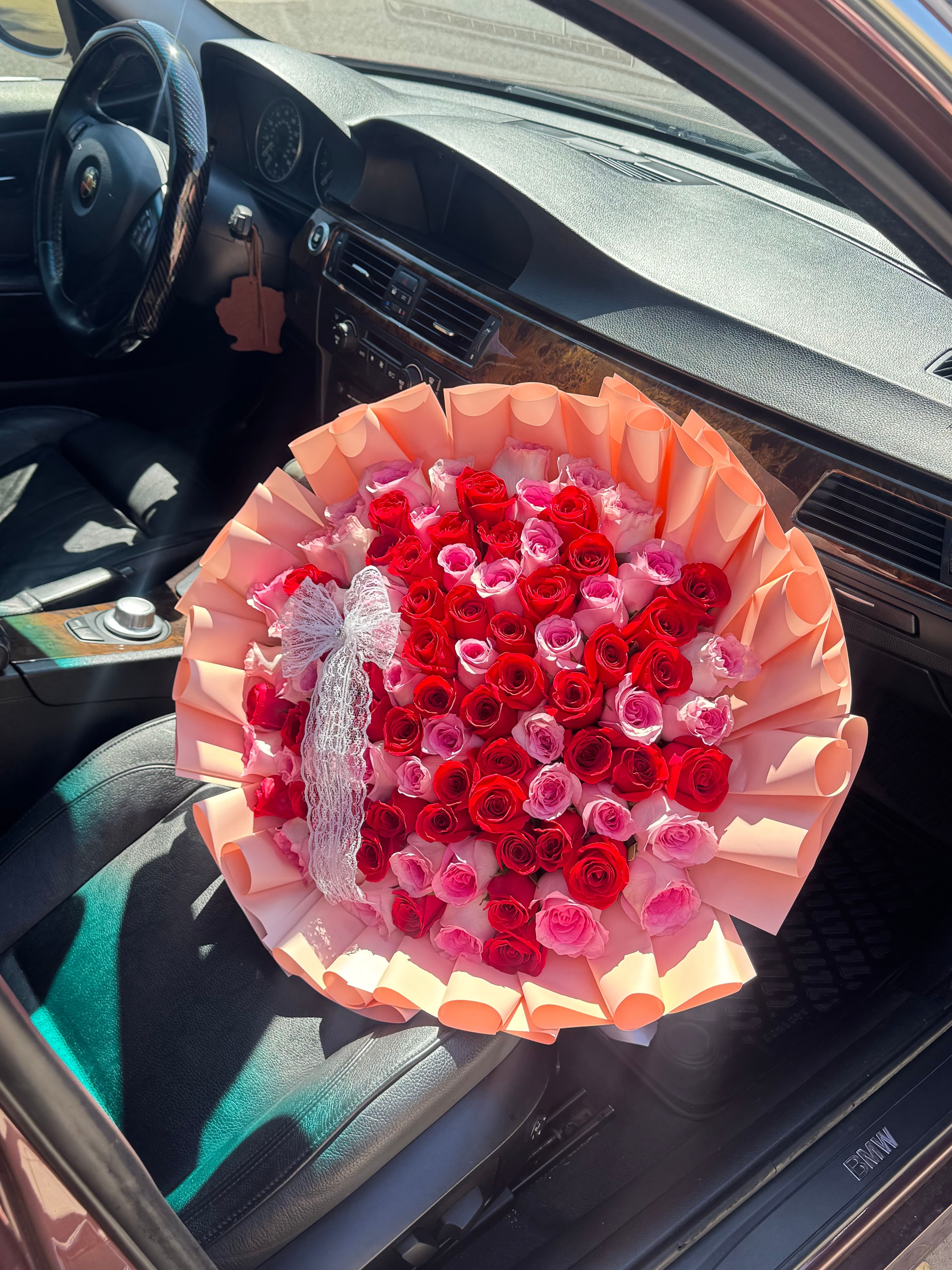 100 Pink & Red Natural Roses Bouquet Ramo - photo 2
